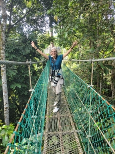 Liza on a bridge, Borneo Rainforest Lodge