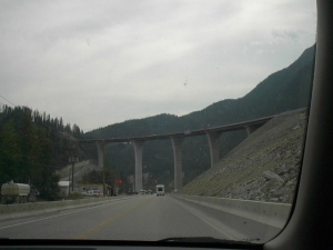 Bridge under construction over Kicking Horse River