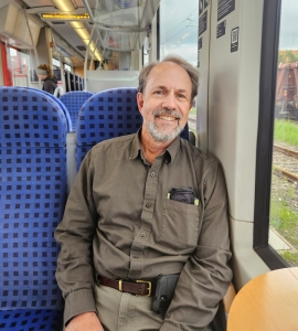 Robert on the train to Rothenburg