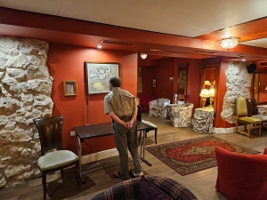 Robert in the lounge of our hotel, Krakow