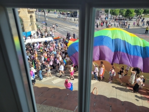 Pride parade past our hotel window, Wrocław