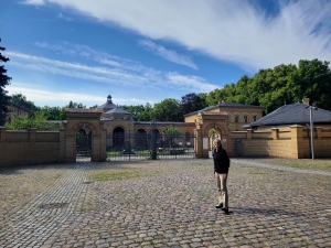 Liza outside Weissensee Jewish Cemetery, Berlin