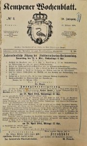 Kempener Wochenblatt Feb 1884