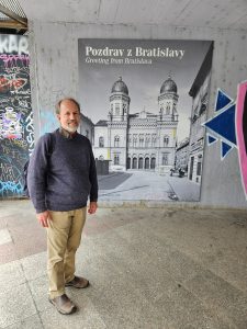 Robert at the Holocaust memorial, Bratislava