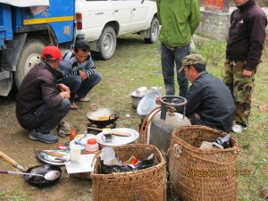 Camp crew making lunch    