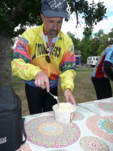Robert scultping the tower in potatoes (  