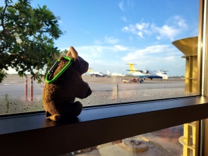 Waiting for our plane in Barbados