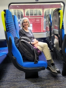 Liza on the train back to Skipton