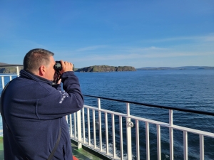 Tour leader Dave Slater on the ferry